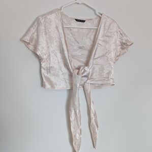 Light pink satin crop wrap top
